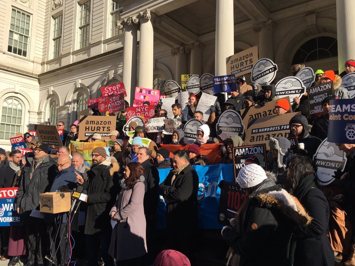 An anti-Amazon protest in NYC